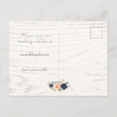 国素朴海軍ブルー、桃のフローラの結婚STD 案内ポストカード (裏面)