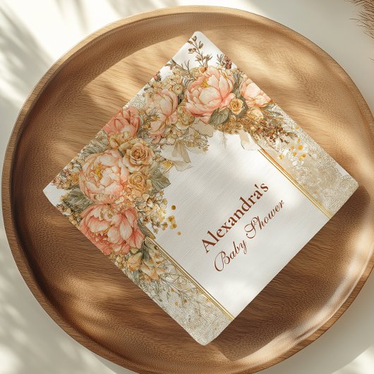 国素朴牡丹ブーツ赤ちゃんシャワー スタンダードカクテルナプキン