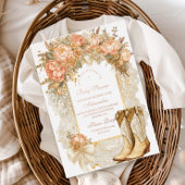 国素朴牡丹ブーツ赤ちゃんシャワー 箔招待状