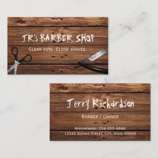 国素朴理容師店はさみとカミソリ 名刺 (正面/裏面)