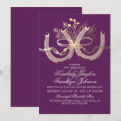 国素朴用馬靴金ゴールドと梅結婚の靴 招待状 (正面/裏面)