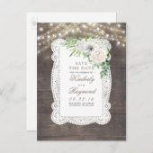 国素朴白の花レース日付を保存 案内ポストカード (正面/裏面)