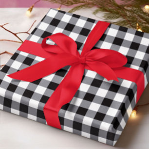 国素朴白黒の格子模様クリスマス ラッピングペーパー