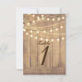 国素朴西部の木材と照明テーブル番号 招待状 (裏面)