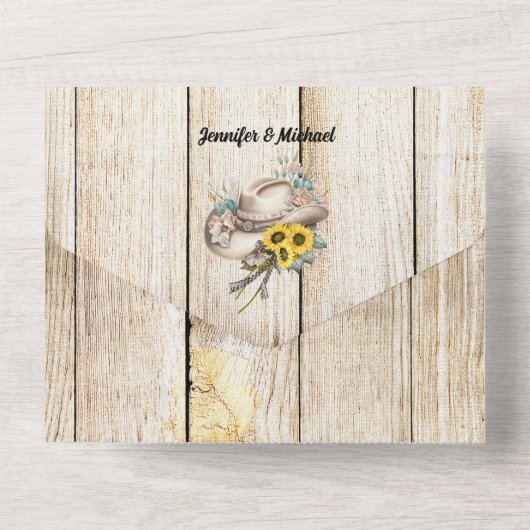 国素朴西部の水色の馬のひまわり オールインワン招待状 (裏面)