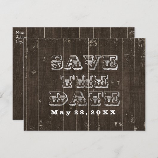 国素朴西部の結婚式の日付の種類を保存 案内ポストカード (正面/裏面)