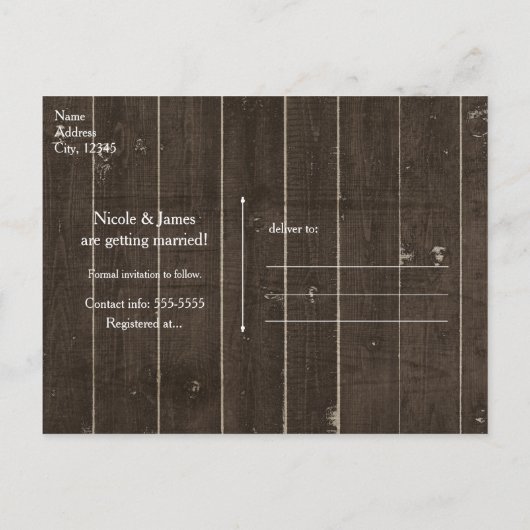 国素朴西部の結婚式の日付の種類を保存 案内ポストカード (裏面)
