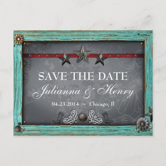 国素朴西部の結婚式の日付を保存 案内ポストカード (正面)