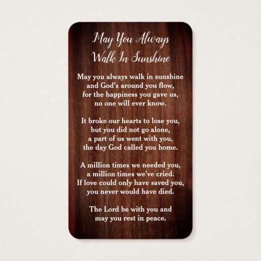 国素朴記念フォト葬儀祈りの言葉カード (裏面)