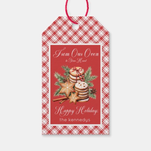 国素朴赤と白のプレイドCookieトレイ ギフトタグ (正面)