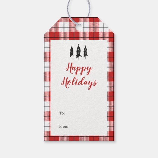 国素朴赤白と黒のフランネルパターン ギフトタグ (正面)