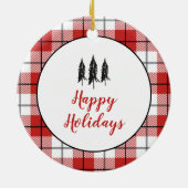 国素朴赤白と黒のフランネルパターン セラミックオーナメント (裏面)