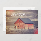 国素朴農赤い納屋の結婚式RSVP インビテーションポストカード (正面/裏面)