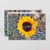 国素朴迷彩柄ひまわり結婚式RSVPカード 出欠カード (正面/裏面)