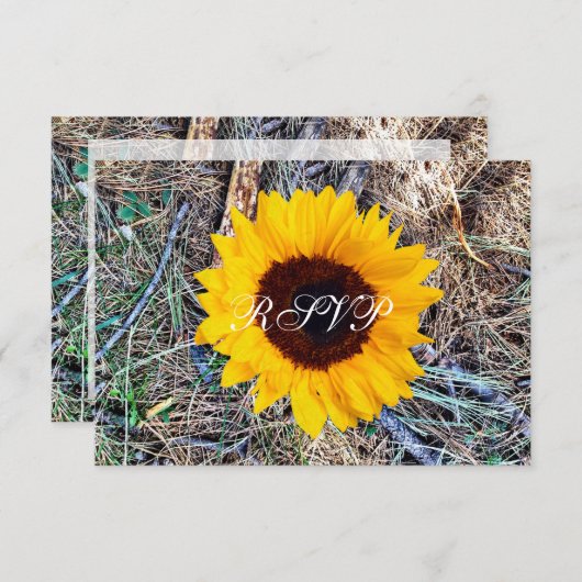 国素朴迷彩柄ひまわり結婚式RSVPカード 出欠カード (正面/裏面)