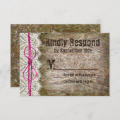 国素朴迷彩柄ピンクボウウェディングRSVPカード 出欠カード (正面/裏面)