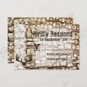 国素朴迷彩柄狩り〔雄ジカの〕枝角ウェディングRSVP 出欠カード (正面/裏面)