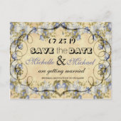 国素朴青フローラ結婚式の日付を保存 案内ポストカード (正面)