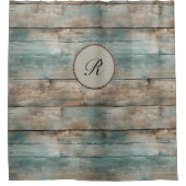 国素朴青擦り切れた木製フェンス板 シャワーカーテン (正面)