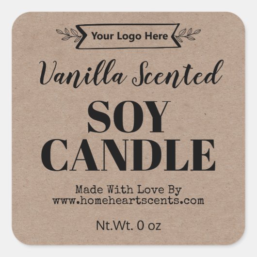 国素朴香りSoy Candle Kraftロゴラベル スクエアシール (正面)