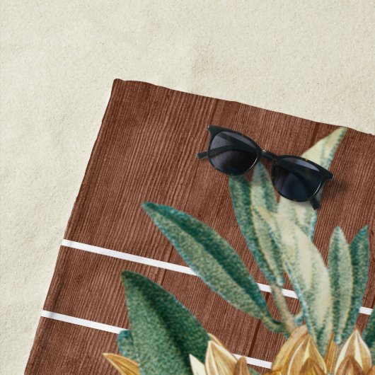 国素朴黄ヒマワリ茶色の木 ビーチタオル (インサイチュ)