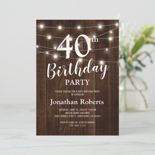 国素朴40歳の誕生日パーティー |カスタム年齢 招待状 (スタンド正面)