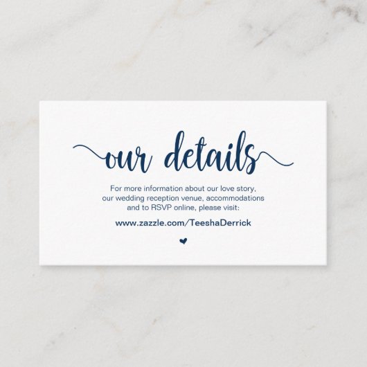 国素朴、ネイビー結婚ブルーインク エンクロージャーカード (正面)