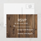 国素朴RSVPカードのレース結婚ウッド インビテーションポストカード (正面/裏面)