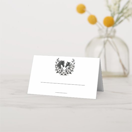 国結婚式 – ウマと花 プレイスカード (正面)