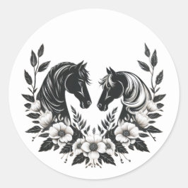 国結婚式 – ウマと花 ラウンドシール