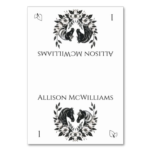 国結婚式 – 馬と花 – ベジタリアン テーブルナンバー (正面)