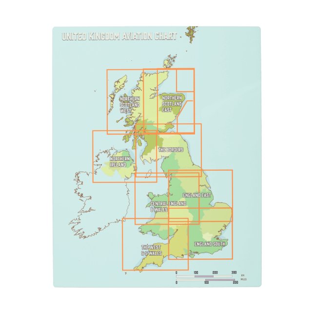 国統一された航空図 メタルプリント (正面)