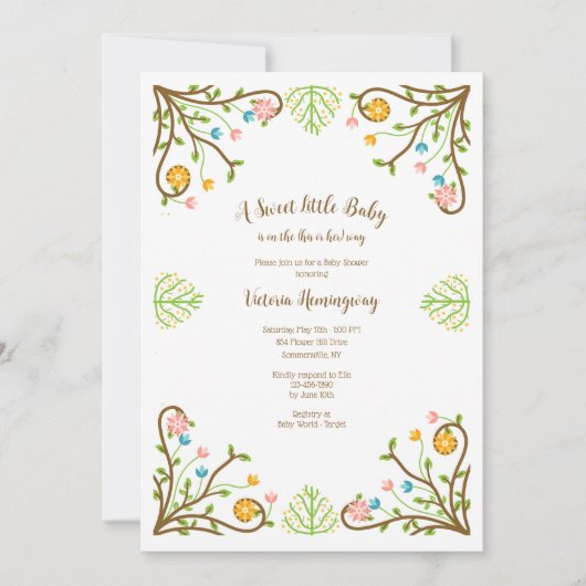 国花フレーム赤ちゃんシャワー 招待状 (正面)