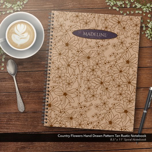 国花手描きパターンタンヴィンテージ ノートブック