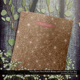 国花手描き模様茶素朴色 トートバッグ