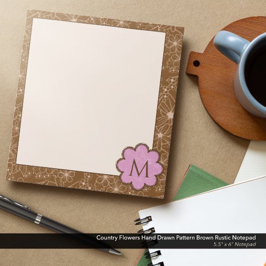 国花手描き模様茶素朴色 ノートパッド