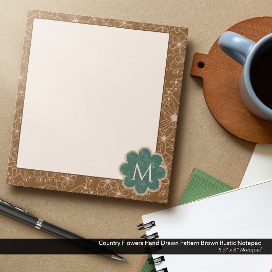 国花手描き模様茶素朴色 ノートパッド