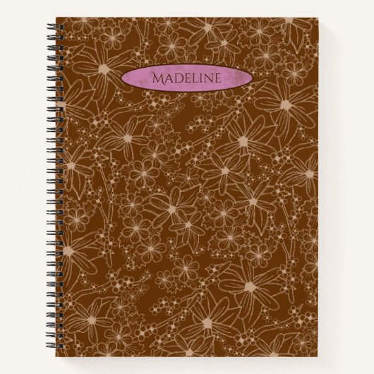 国花手描き模様茶素朴色 ノートブック (正面)