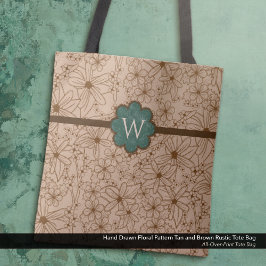 国花：タンとハンターグリーンモノグラムの トートバッグ