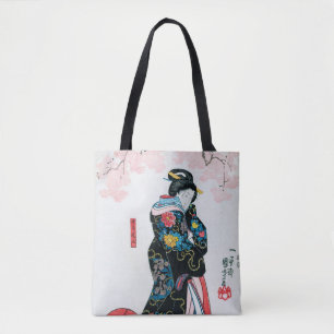 国芳の桜と日本女性 トートバッグ
