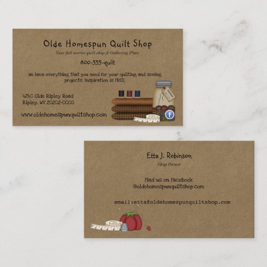 国裁縫キルティング素朴名刺 名刺 (正面/裏面)