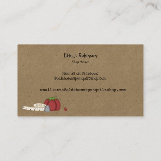 国裁縫キルティング素朴名刺 名刺 (裏面)