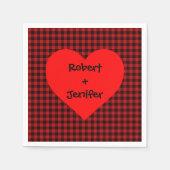 国赤と黒の格子模様 – ハート詳細 スタンダードカクテルナプキン (正面)