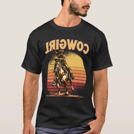 国逆おもしろい女性のカーボーイレトロ Tシャツ (正面)