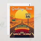 国道66ヴィンテージサンセットハイウェイと車 ポストカード (正面/裏面)