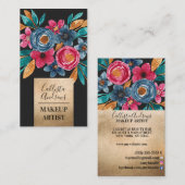 国金ゴールドレッドブルー秋金ゴールド水彩フラワー 名刺 (正面/裏面)