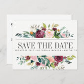 国開花フローラ素朴ウェディング日付を保存 案内ポストカード (正面/裏面)