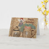 国陶器および縫いぐるみ人形-誕生日 カード (黄色い花)