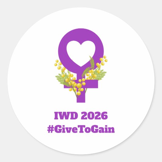 国際女性デー 2026 IWD ギブ・トゥ・ゲイン ラウンドシール (正面)