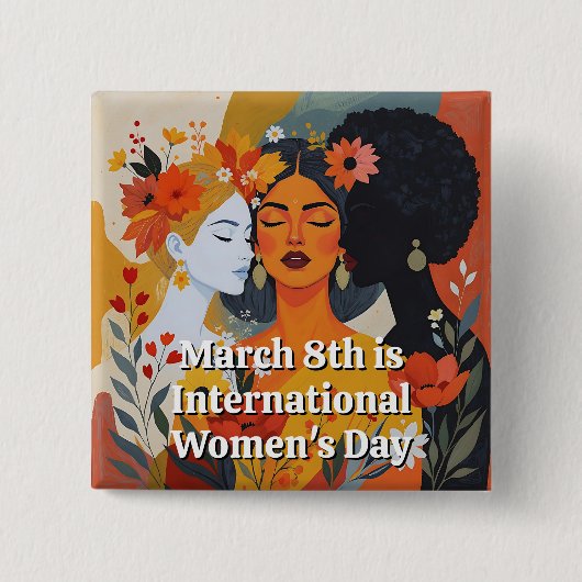 国際女性デー 3月8日 IWD 缶バッジ (正面)